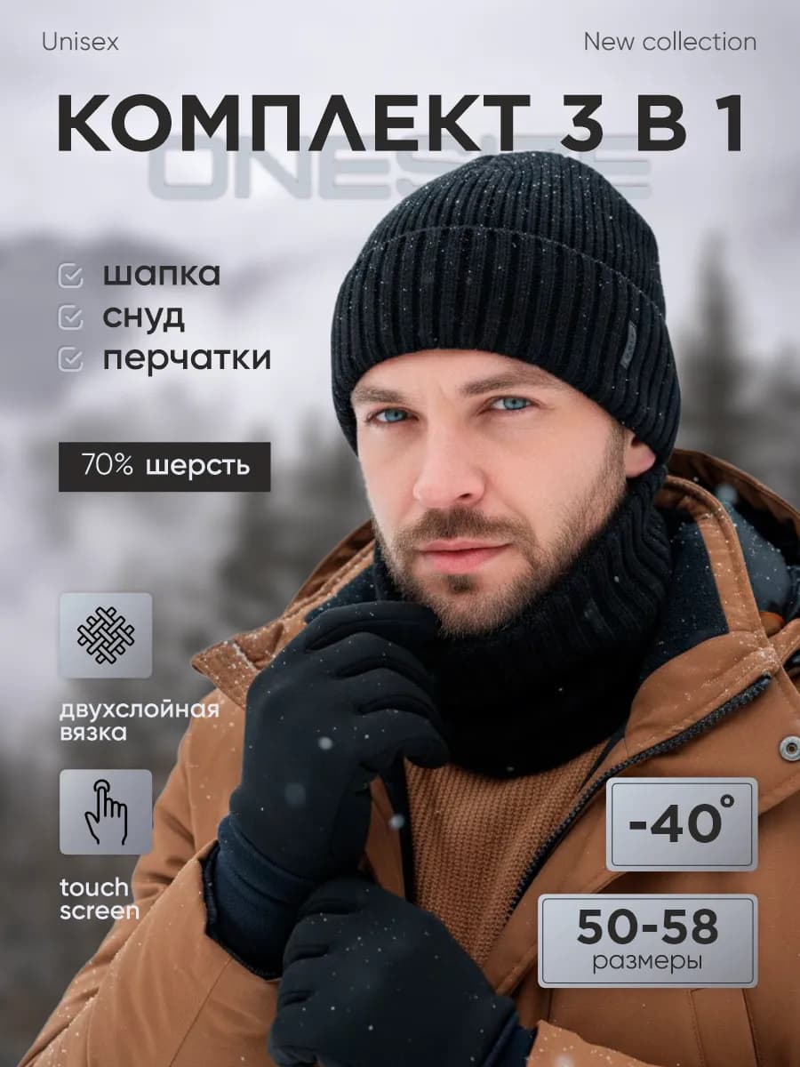 Комплект: шапка + снуд + перчатки