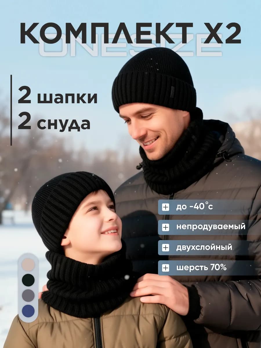 Комплект шапка + снуд, 2 шт. (чёрный)